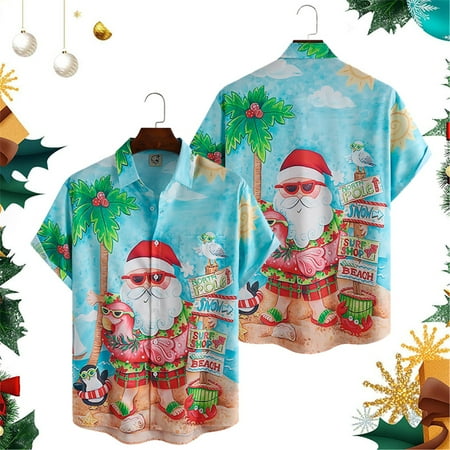 

MLFU Hawaiian Santa Shirt For Men Short Sleeve Button Down Shirt Men