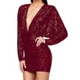 thumbnail image 5 of SMihono Women's Sequin Deep V Neck Long Sleeve Mini Dress Party Clubwear Cocktail Dress Trendy Bodycon Night out Outfit Red 6, 5 of 6
