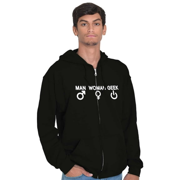 Man Woman Geek Geeky Cute Nerdy Gamer Unisex Fleece Graphic Zip Up Hoodie Brisco Brands 2X