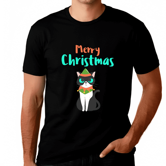 Funny Cat Mens Plus Size Christmas Pajamas Christmas Tshirts for Men Funny Christmas Shirt Plus Size