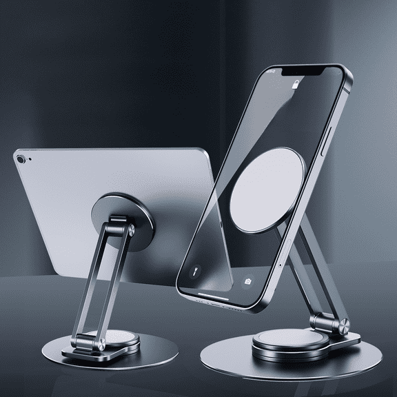 360-Degree Rotating Magnetic Phone Stand MagSafe Height Adjustable iPhone 17 Holder for Desk Strong Magnetic Cell Phone Stand Adjustable Foldable Aluminum Phone Holder iPhone/ipad Holder
