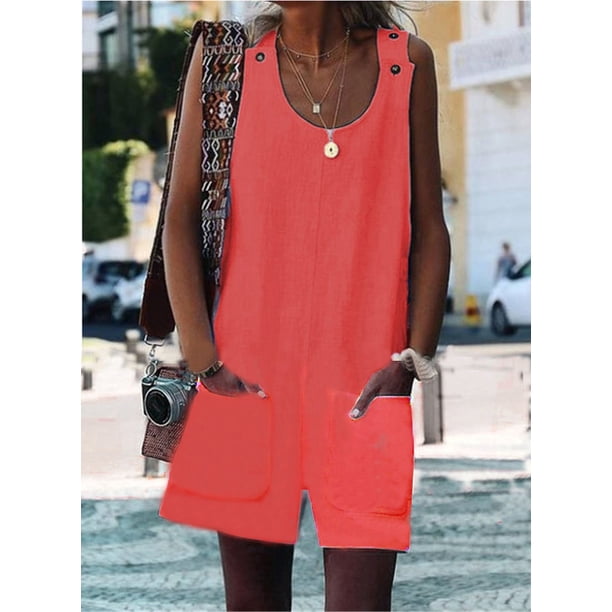 Mono informal de verano con tirantes y botones sueltos para mujer, estilo europeo y americano, con tirantes ajustados