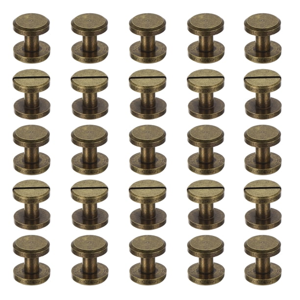 50 juegos de tornillos Chicago, tornillos de post de unión de latón de 10 mm L para cinturones de cuero, álbumes de recortes, bronce