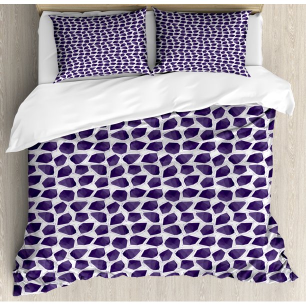 Geometric Duvet Cover Set Queen Size, Repetitive Purple Tone Geometric