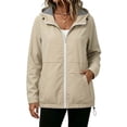 thumbnail image 2 of Sevevn Women Lightweight Hooded Rain Jacket Casual Zip Up Windbreaker Waterproof Outdoor Coat Long Sleeve Drawstring Jacket with Pockets for Travel Hiking Daily Wear Khaki XL, 2 of 9