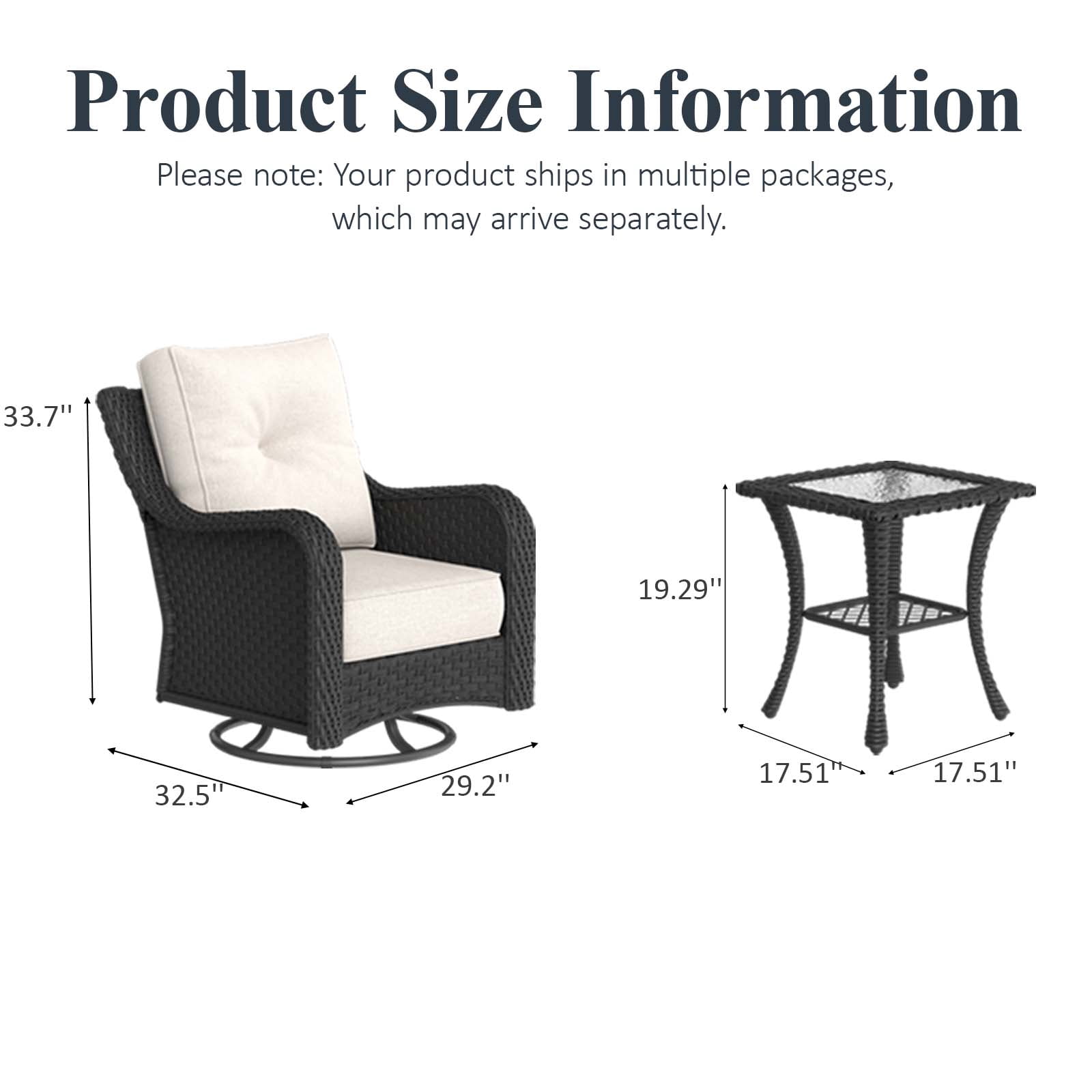 LayinSun 3 Pieces Patio Furniture Sets, Outdoor Wicker Conversation Set with Swivel Chairs and 6" Thick Cushion for Deck Garden Backyard