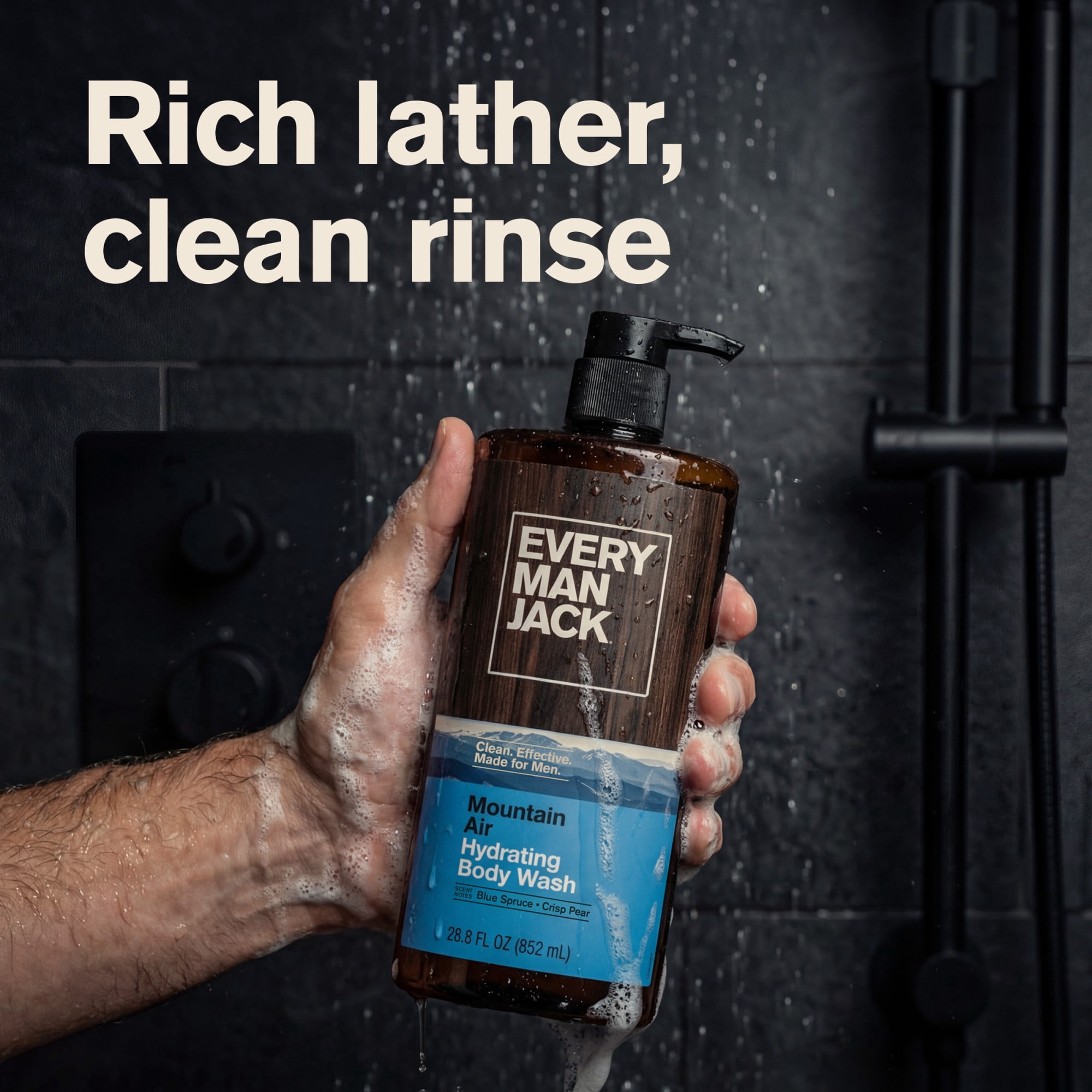 Every Man Jack Mountain Air Hydrating Body Wash for Men, Naturally Derived, Alpine Air & Crisp Pear Scent, 28.8 fl oz, 1 Count