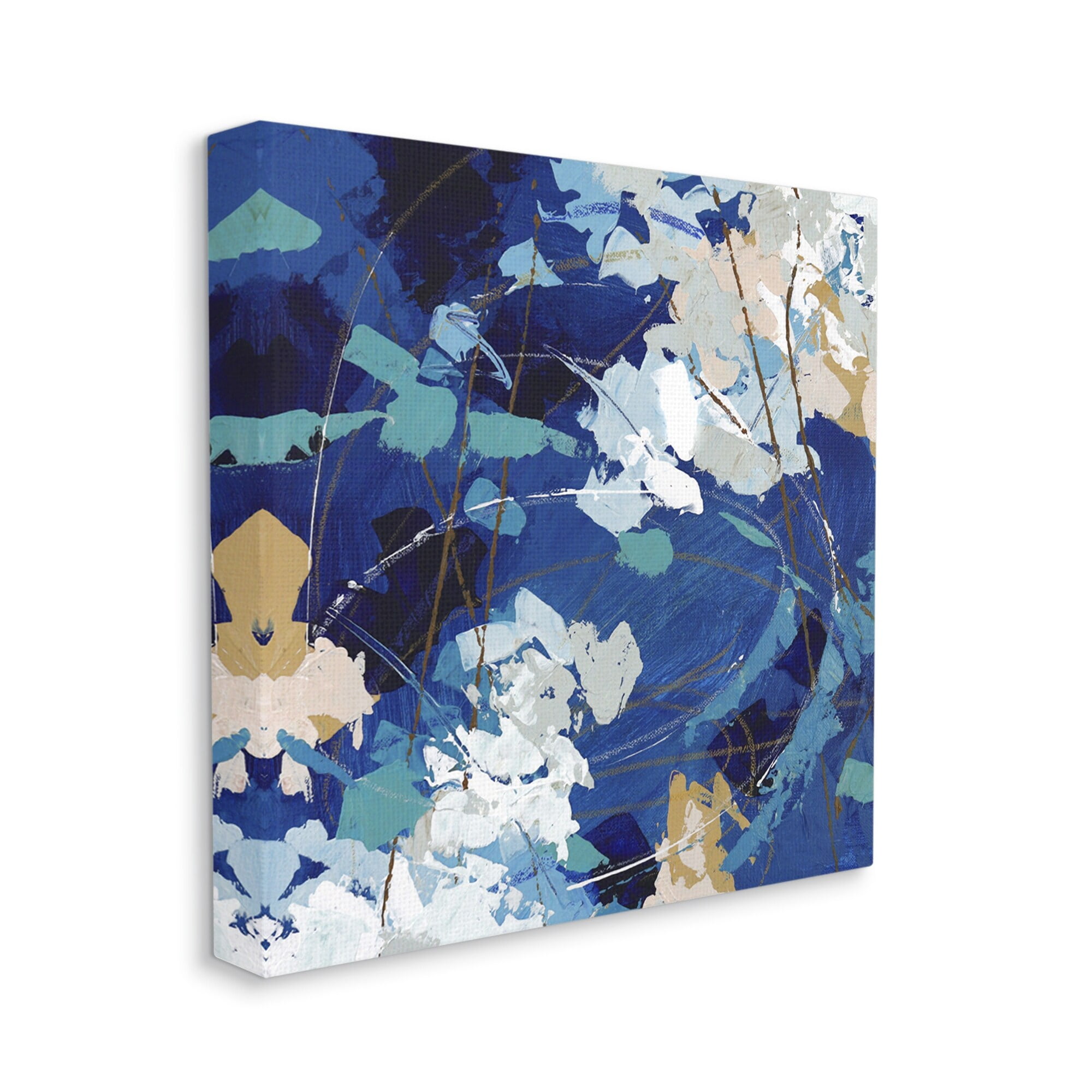 Stupell Industries Modern Blue Gold Abstract Painting Busy Movement Composition, 36 x 36,Design by Sue Riger