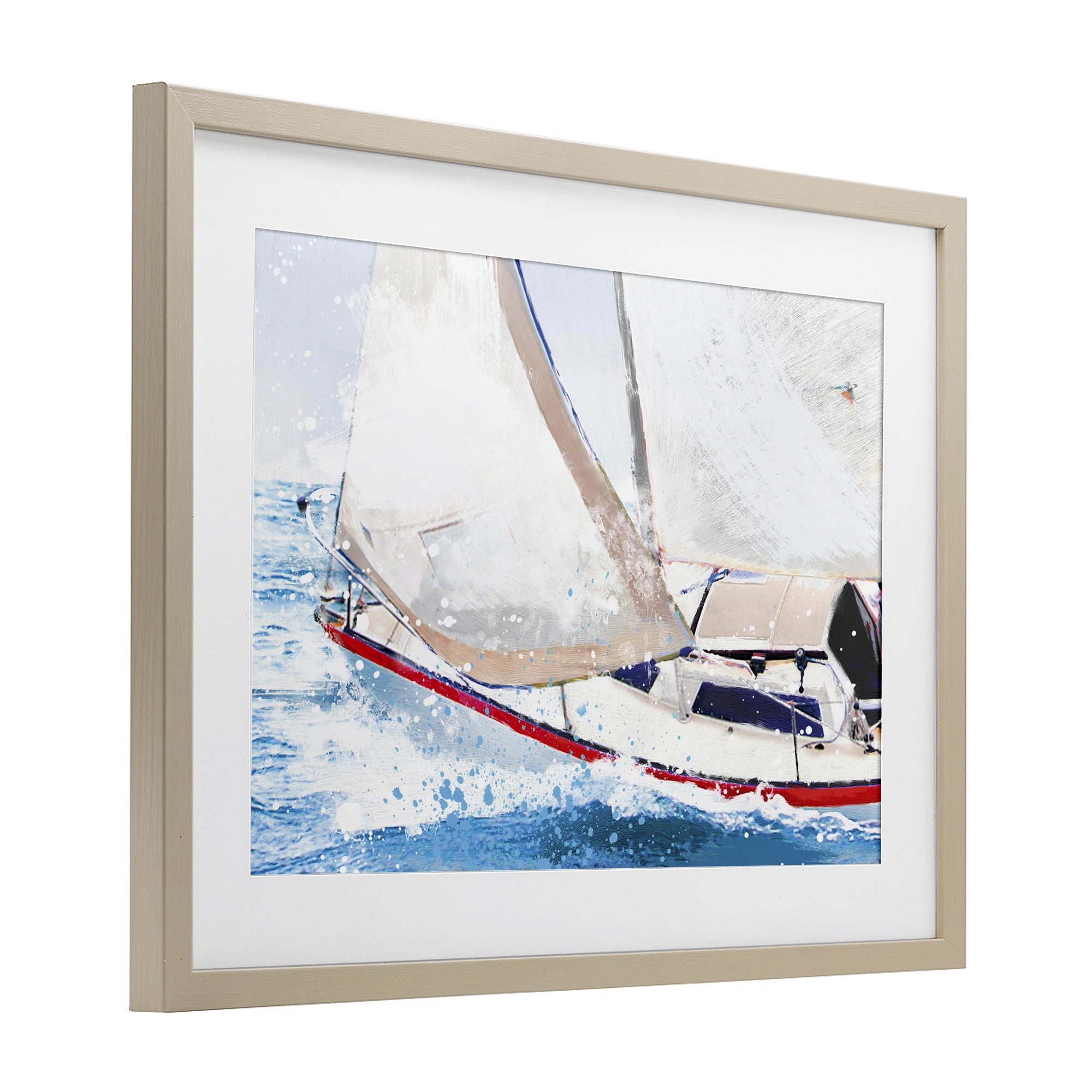Stupell Industries Sailboat Racing Through Blue Waves Birch Framed Print Under Glass, design by Porter Hastings