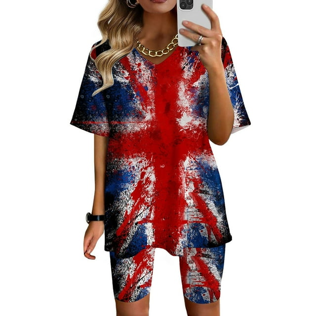 Ensembles pour Femmes Tenues 2 Pcs Mode Femme Blouse à Col en V T-Shirts à Manches Courtes Shorts Ensemble Décontracté Ensembles Deux Pièces pour Femmes Sorties en Liquidation