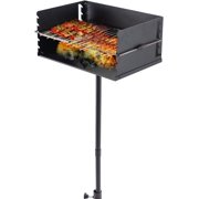 Park-Style Charcoal Grill Heavy Duty Steel Outdoor BBQ Grill with Grate and Single Post Outdoor Cooking Backyard Barbecues Camp Grilling 25x17x11 Inch (25x17x11 Inch)