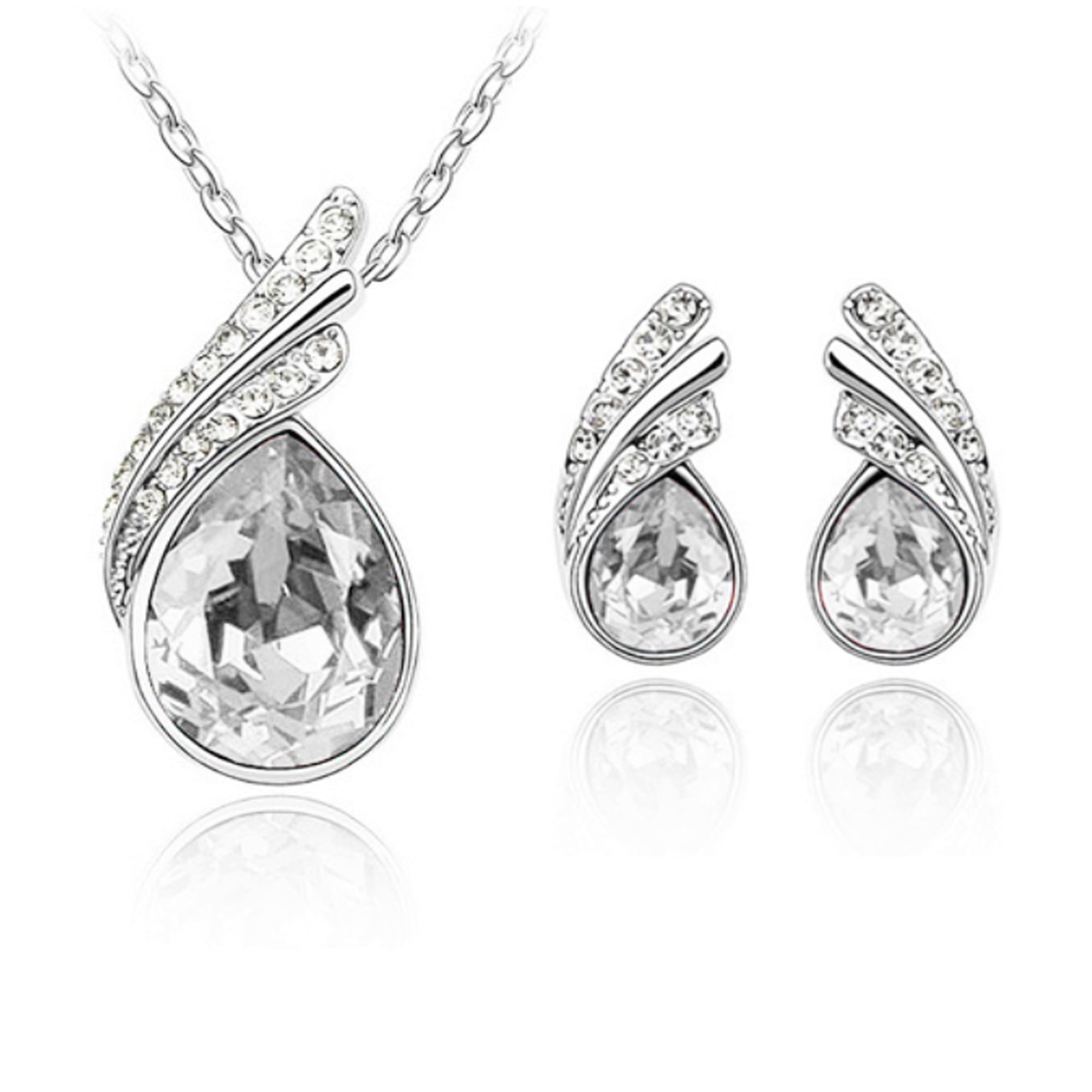Women's Lovely Water Drop Crystal Pendant Necklace And Earrings Set Jewellery 