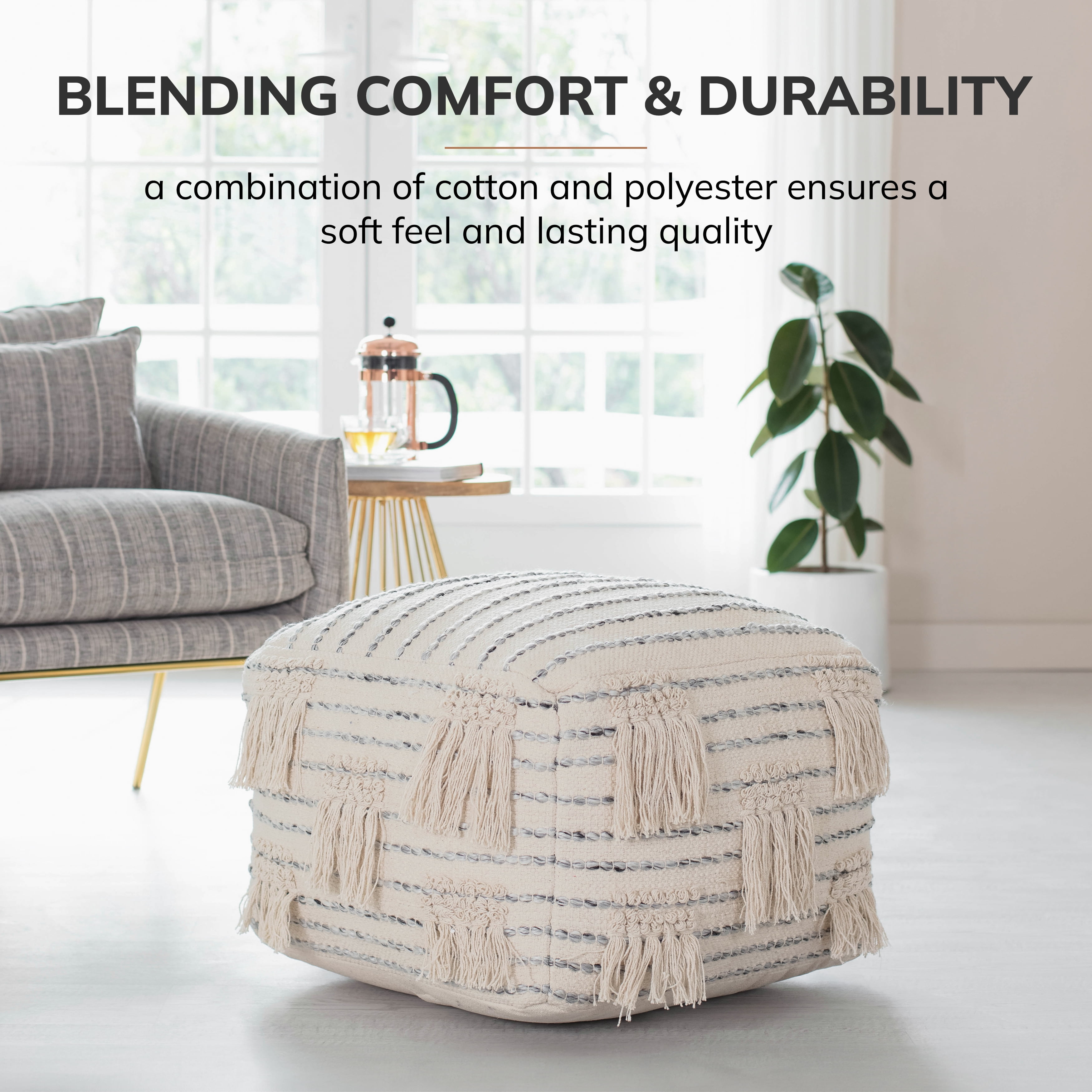 Anji Mountain Cube Striped Woven Pouf