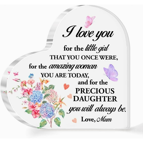 Daughter Gifts from Mom,I Love You Daughter Gifts,Daughter Acrylic Heart,I Love You for The Little Girl Quote Acrylic Heart Plaque Desk Decor A488