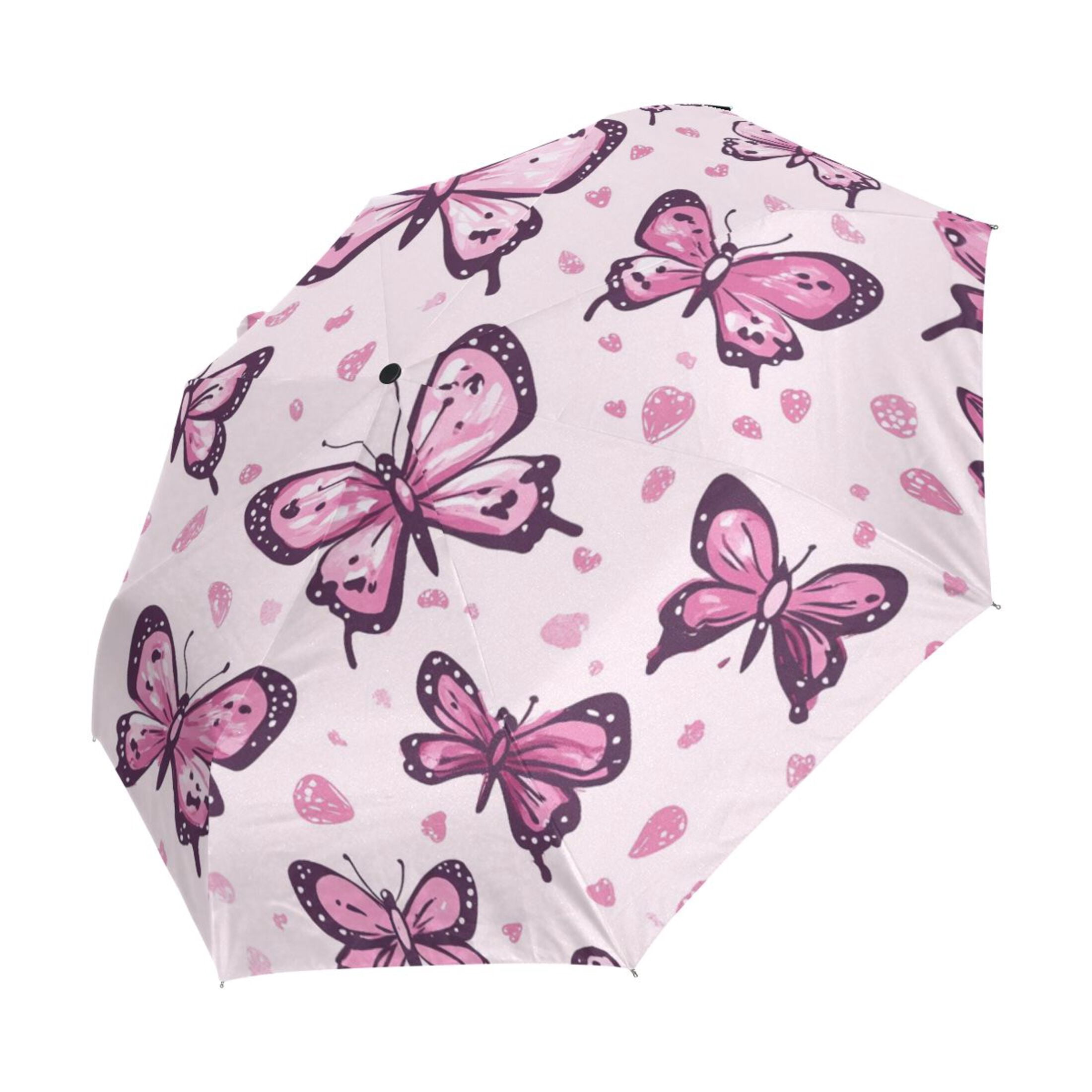 BZSMCE One-Touch Auto Open Close Rain Umbrella With Creative Pink Butterfly Bliss Pattern