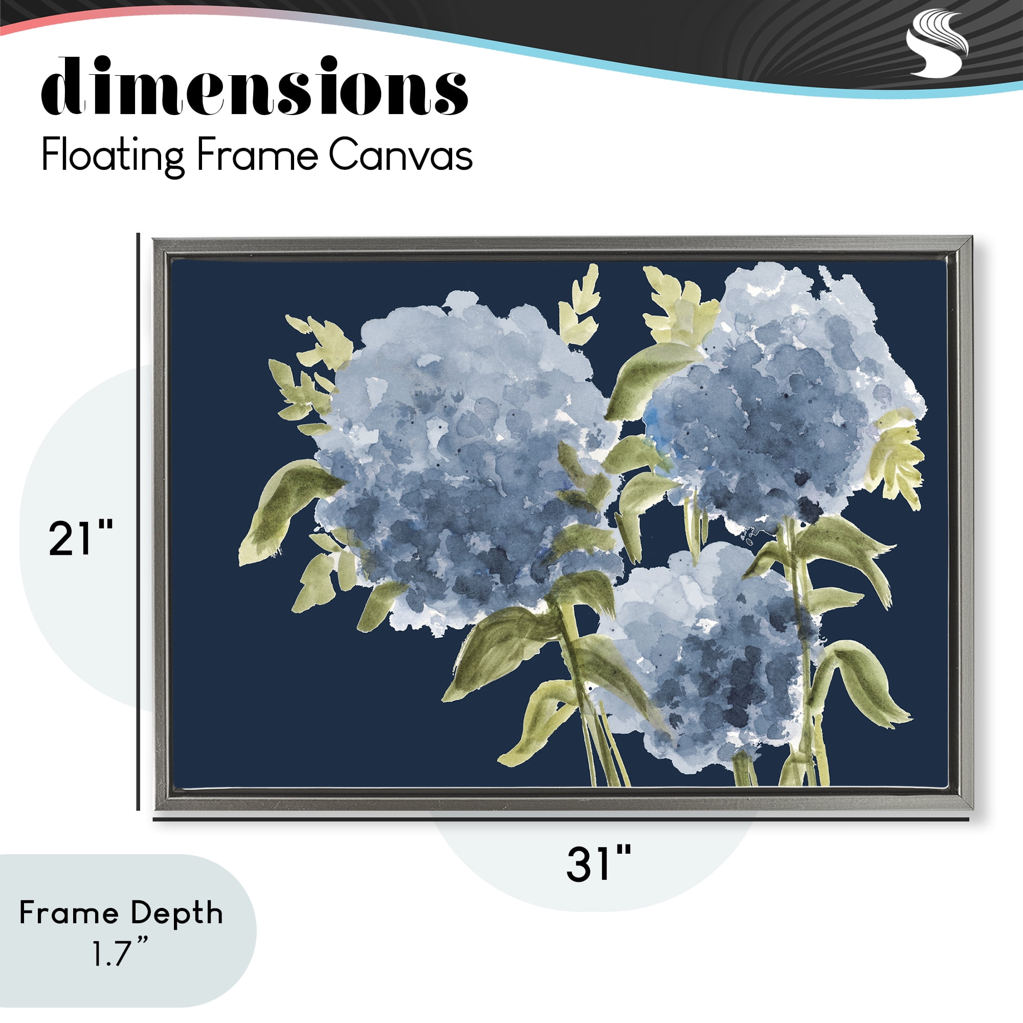 Stupell Industries Blue Hydrangeas on Indigo Gray Framed Floater Canvas Wall Art, design by Janice Gaynor