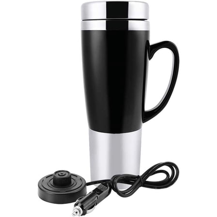 ABCISI 12V Car Kettle Boiler - 450ml Electric Water Insulated Car Mug - Travel Heating Cup Kettle - Car Heating Travel Cup for Hot Coffee/Milk/Tea(Black)
