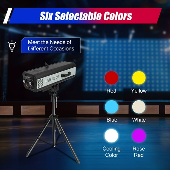 200W LED Follow Spot Light Manual Control Spotlight Stage Light Adjustable for large stages, theaters