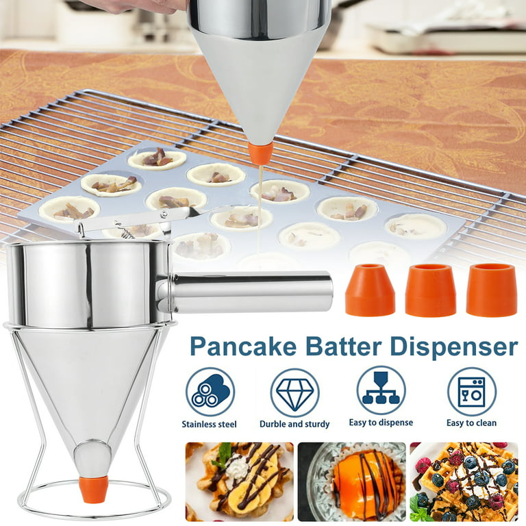 KAYCROWN Pancake Batter Dispenser, 1200ml Stainless Steel Funnel Cake  Dispenser with Stand and Basting Brush, Great for Cupcakes, Waffles,  takoyaki or