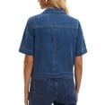 thumbnail image 3 of INSPIRE CHIC Women's Jean Jacket Crop Button Down with Pockets Casual Short Sleeve Denim Shirt M Blue, 3 of 6