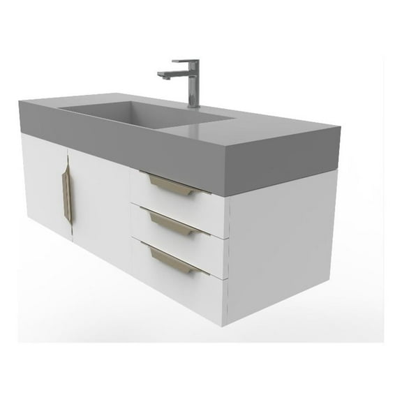 Amazon 48" White Wood Floating Vanity with Gray Top and Gold Trim
