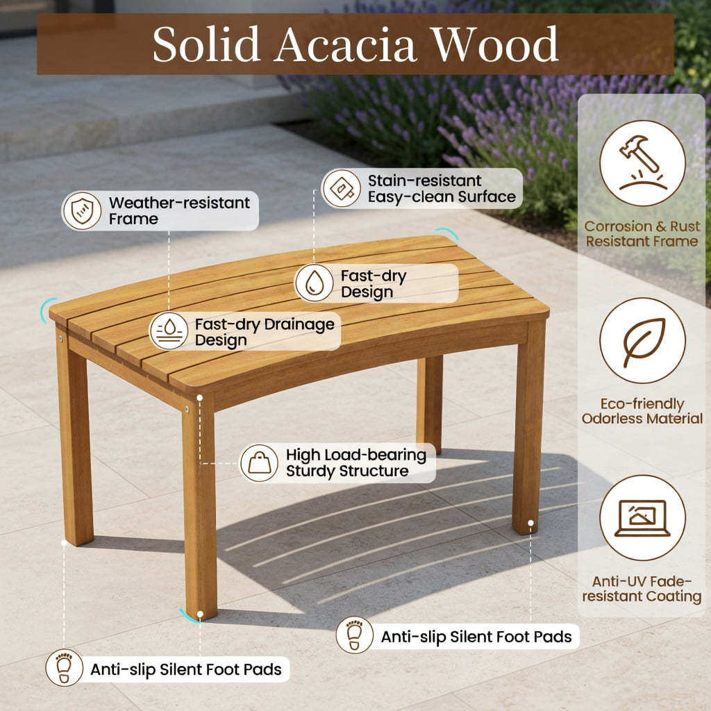 Hommoo Outdoor Acacia Wood Curved Bench Set of 3, Backless Patio Stools for Porch, Deck & Fire Pit Seating, Natural