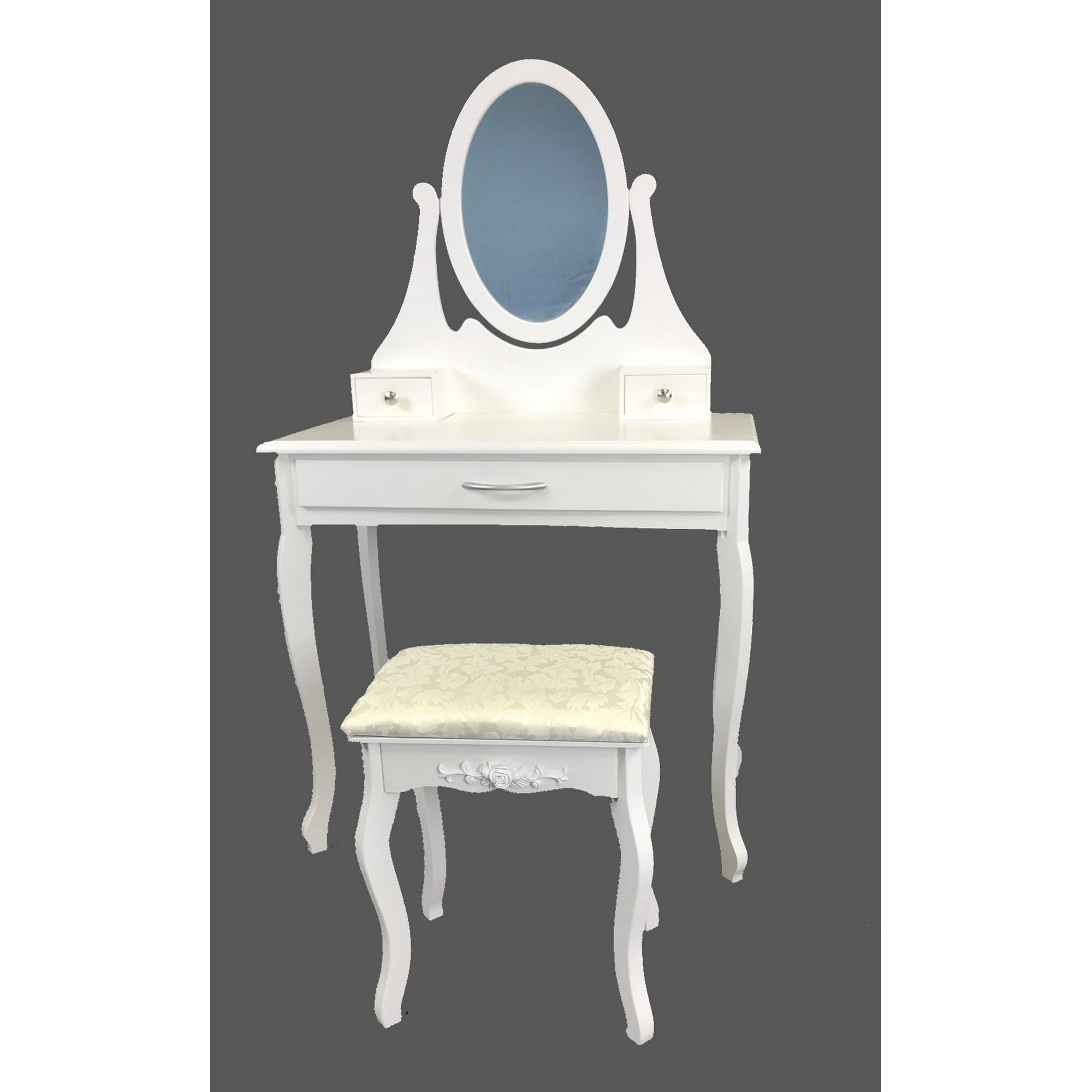 Viscologic Cherish Wooden Mirrored Makeup Vanity Dressing Table With Stool White Walmart Canada