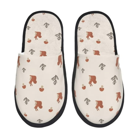 

Fuzoiu Cute Squirrel Print Unisex Furry Slippers Plush Indoor Shoes Trendy House Slippers Anti-Skid EVA Sole House Shoes for Home Office and Travel -Large