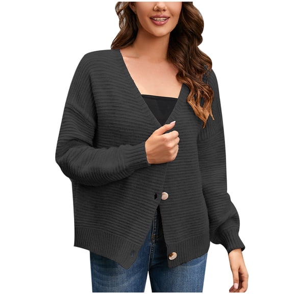 Cardigan Sweaters for Women Fashion Short Single Breasted V Neck Long Sleeve Casual Knit Cardigan Sweater Coat