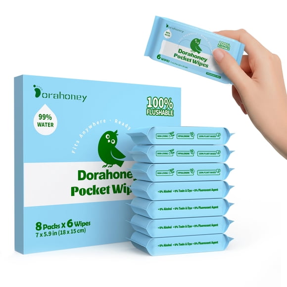 Toallitas desechables DORAHONEY, tamaño de viaje, 99% de agua, 48 unidades