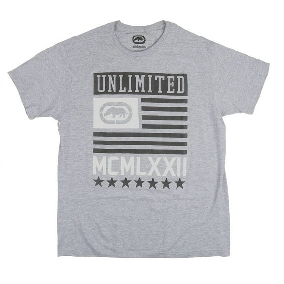 Ecko Unltd Men's T-Shirt Freedom Flying Puff Print Short Sleeve Crewneck Tee (Medium, Heather Grey)