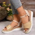 thumbnail image 3 of Rokment Womens Ethnic Bohemian Platform Wedge Dressy Sandals Beach Colorful Leather Comfortable Breathable Linen Height Increasing Espadrilles High Heels Dress Summer Shoes Light Yellow Size 9.5, 3 of 6