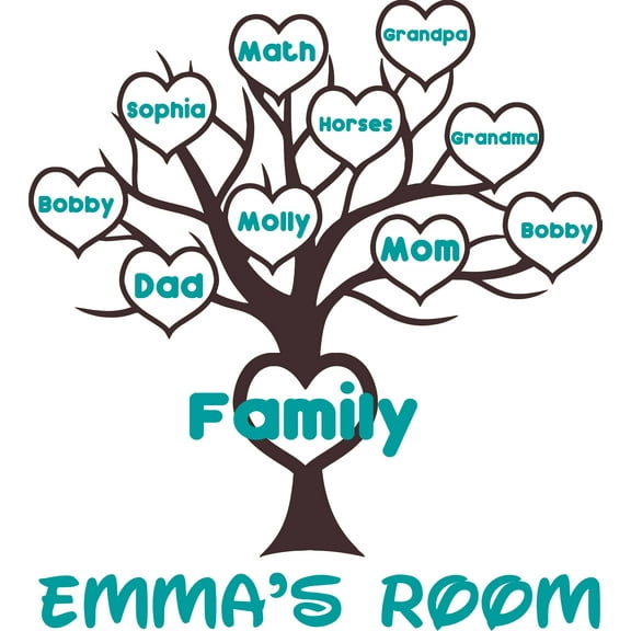 Custom Name Vinyl Wall Decal for Home - Family Trees Kids Mom Dad Cute Wall Décor Bedroom Living Room Entry - Personalized Text Removable High Tact - Size: 40 In x 40 In