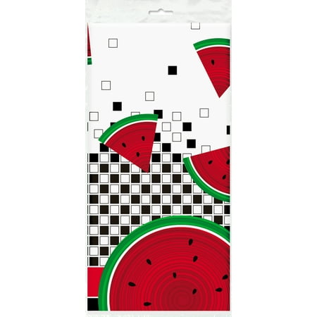 Unique Checkered Watermelon 54" x 84" Plastic Tablecover, Multicolors