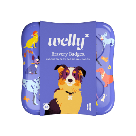 Welly Flex Fabric Bandages, Dog Pattern Bravery Badges for Kids, Assorted Sizes, 48 Count