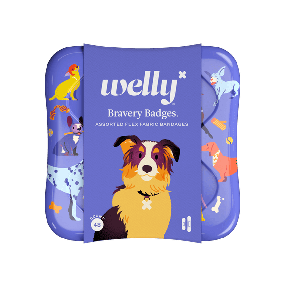 Welly Flex Fabric Bandages, Dog Pattern Bravery Badges for Kids, Assorted Sizes, 48 Count