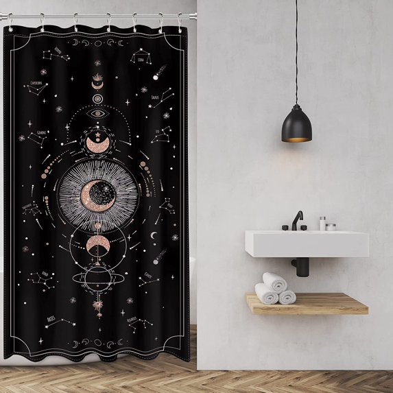 Zodiac Constellation Shower Curtain Astrology Small Stall Half 36Wx72H Inch Gothic Psychedelic Moon Phase Sun Mystic Mystic Galaxy Aesthetic Cool Polyester Fabric Bathroom Bathtub