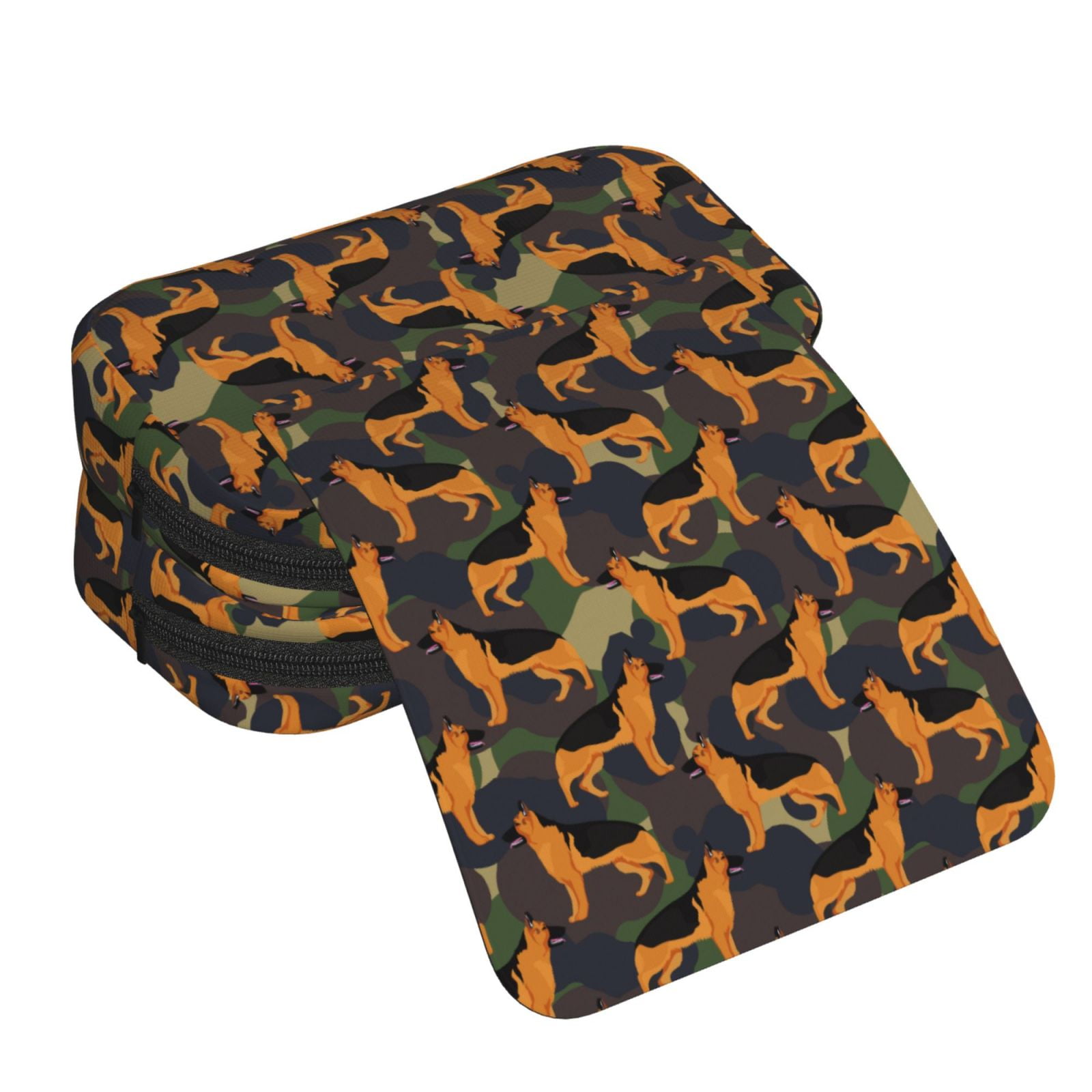 Rateoe German Shepherd Dog Pattern Double Clamshell Pen Case, Storage Organizer with Two Zipper Compartments– Holds Up to 50 Pencils & Pens