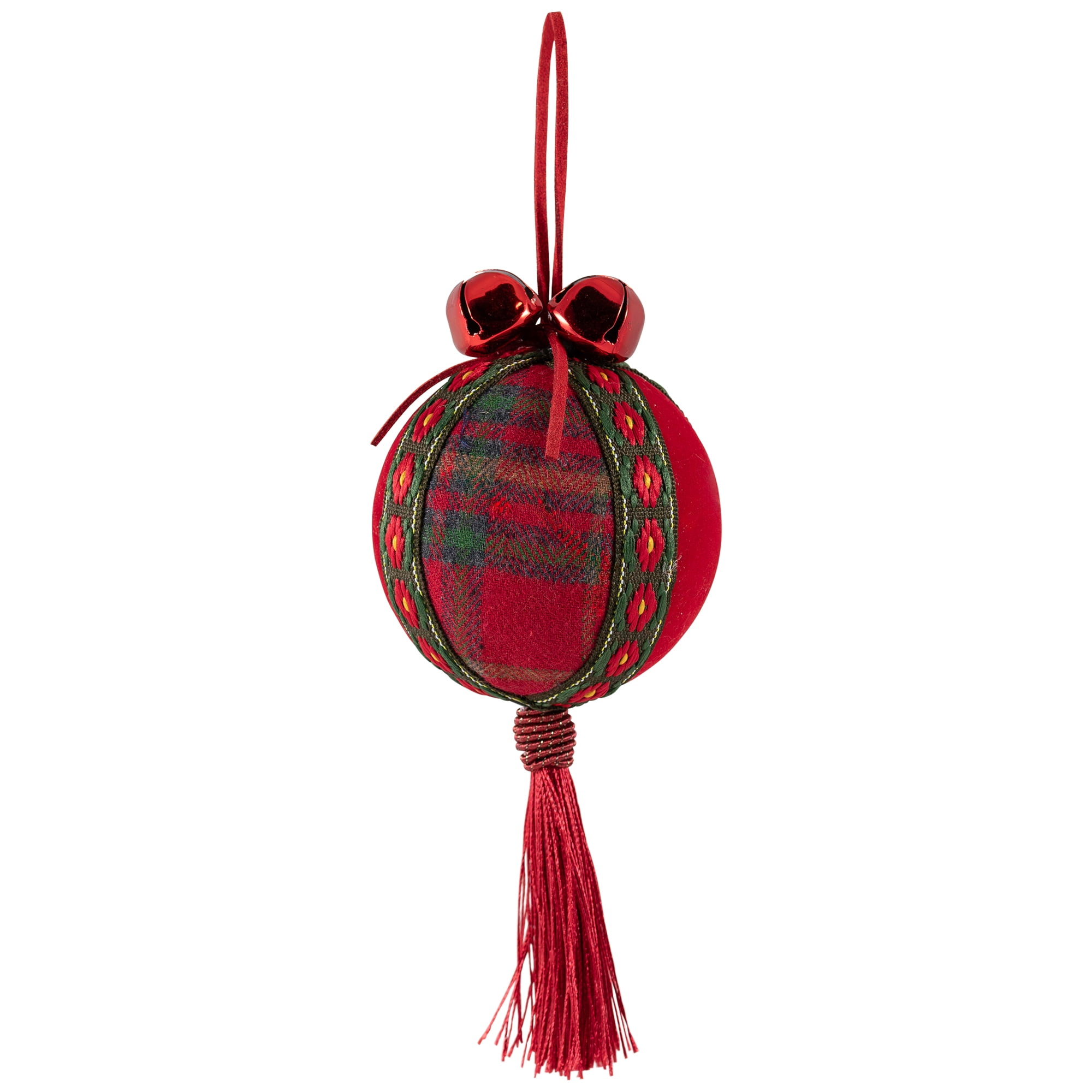 Northlight Jingle Bell Plaid Christmas Ball Ornaments - 2.75" - Set of 4 - Red and Green