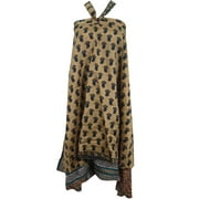 Mogul Women's Reversible Wrap Skirt Silk Sari 2 Layer Brown Summer Beach Cover Up
