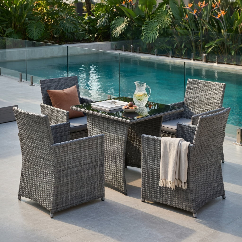 Hommoo 3-Piece Patio Rattan Furniture Set, Steel Frame Outdoor Sofa & Table with Washable Cushions for Balcony, Porch, Garden, Gray