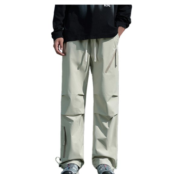 oqasdz Men's Pants Straight Leg Loose Fit Trousers with Drawstring and Pockets Winter Warm Fashion Outdoor Activities Casual Pants