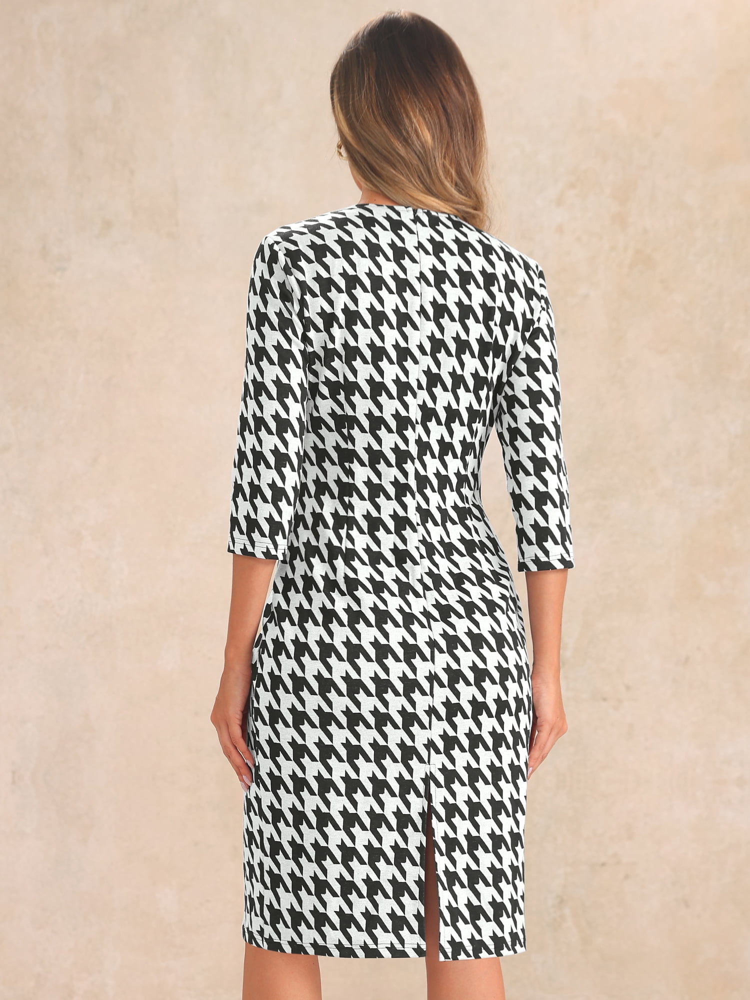 DARING DIVA Vintage Houndstooth 3/4 Sleeve Bodycon Dress M Black