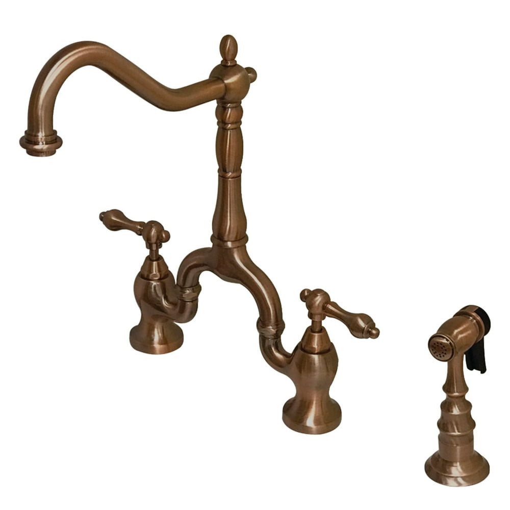 Kingston Brass KS775ALBSAC English Country Kitchen Bridge Faucet with Brass Sprayer, Antique