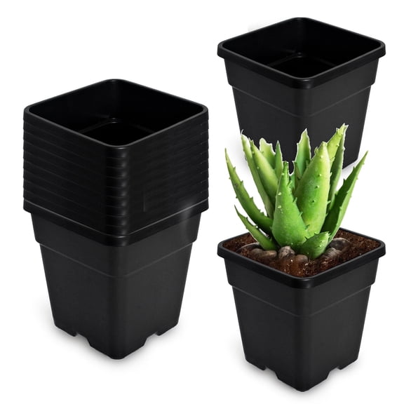 hostic 10Pcs Re-usable Square Nursery Pot 10 Gallon Plastic Grow Pots Plant Black