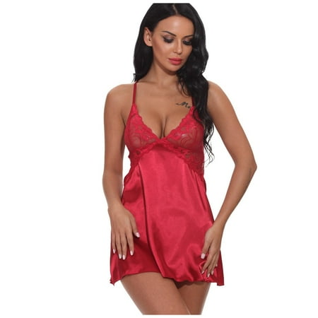 

knqrhpse Underwear Women Silk Wireless Nightdress Pajamas Lace Rimless Sleepwear