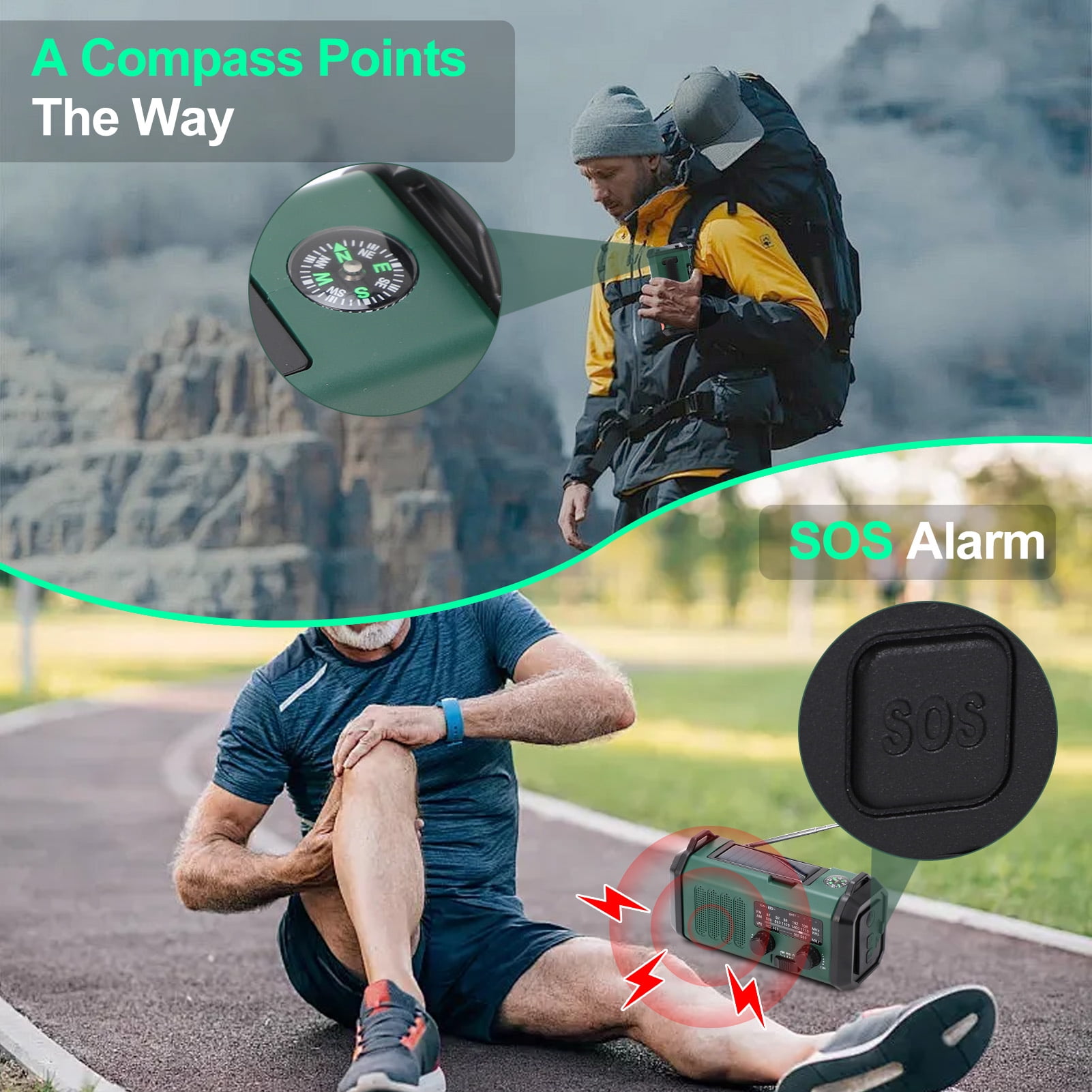 20000mAh Portable Hand Crank Solar Emergency Weather Radio with NOAA/AM/FM/ Type-C USB Phone Charging Radios/LED Reading Light/SOS/Compass for Outdoor Camping/Hiking/Travelling