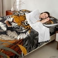 thumbnail image 4 of Manfei Jungle Tiger Full Size Sheets for Girls Women, Wild Leaves Bed Sheets, Orange Green 4-Piece, 1 Flat Sheet, 1 Fitted Sheet and 2 Pillowcases, 4 of 6