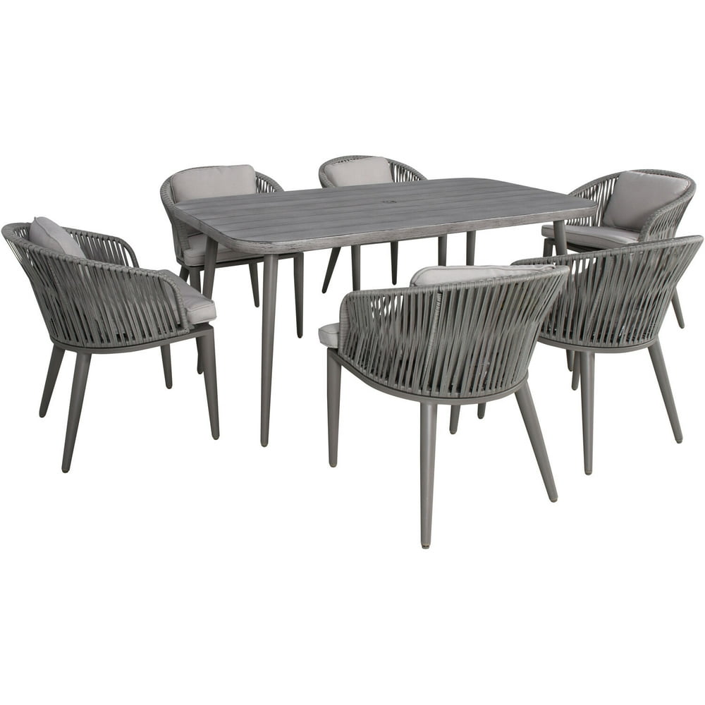 Mod Riley 7Piece MidCentury Modern Outdoor Dining Set with 6 Rope