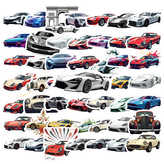 cartoon Car Theme Stickers, Waterproof Car Theme Sticker for Water Bottle Laptop Phone Cases Planner Skateboard Luggage Helmet Party Favor Decor, Ideal for Adults Teens Teacher Rewards